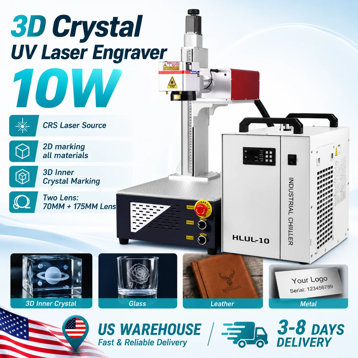 10W UV 3D Crystal Inner Engraver 10W/5W UV Laser Marking Machine 355nm Ultraviolet Laser Engraver for Glass Crystal Subsurface Carving
10W UV 3D Crystal Inner Engraver 10W/5W UV Laser Marking Machine 355nm Ultraviolet Laser Engraver for Glass Crystal Subsurface Carving