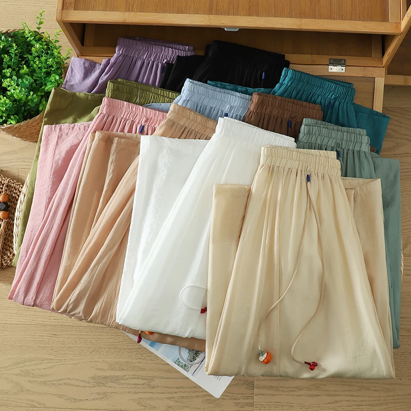 Women Summer Linen Wide Leg Pants Elastic High Waist Tassel Pendant Casual Loose Palazzo Trousers Solid Color Flowy Beach Pants
Women Summer Linen Wide Leg Pants Elastic High Waist Tassel Pendant Casual Loose Palazzo Trousers Solid Color Flowy Beach Pants