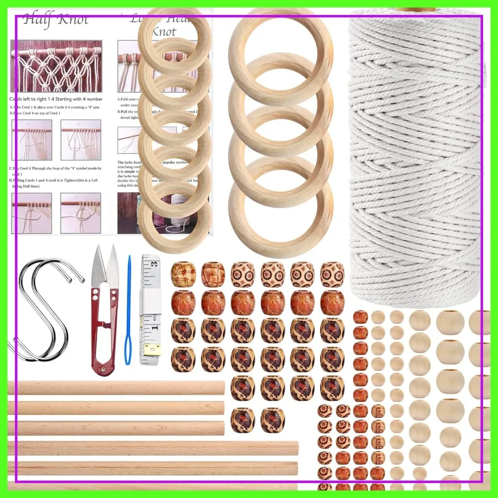 121Pcs Macrame Kit, 3mm x 109Yards Cord, Beads & Wooden Rings for Plant Hanger, Beginner Friendly
121Pcs Macrame Kit, 3mm x 109Yards Cord, Beads & Wooden Rings for Plant Hanger, Beginner Friendly