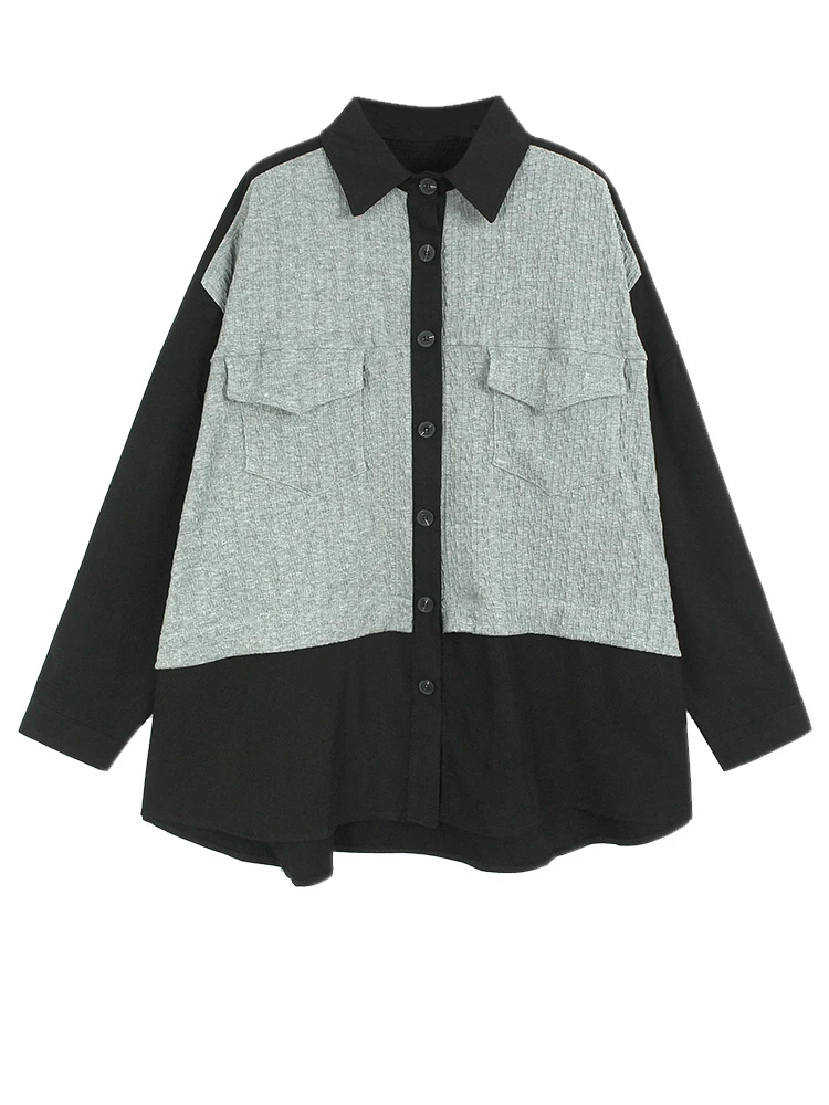 Women Khaki Knitting Color-block Big Size Blouse New Lapel Long Sleeve Shirt Fashion Tide Spring Autumn X802
Women Khaki Knitting Color-block Big Size Blouse New Lapel Long Sleeve Shirt Fashion Tide Spring Autumn X802