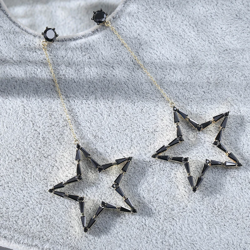 Facny Long Chain Star Drop Copper Earrings Dark Black Zircon Paved Five-Pointed Star Brass Ear Stud Party Jewelry
Facny Long Chain Star Drop Copper Earrings Dark Black Zircon Paved Five-Pointed Star Brass Ear Stud Party Jewelry