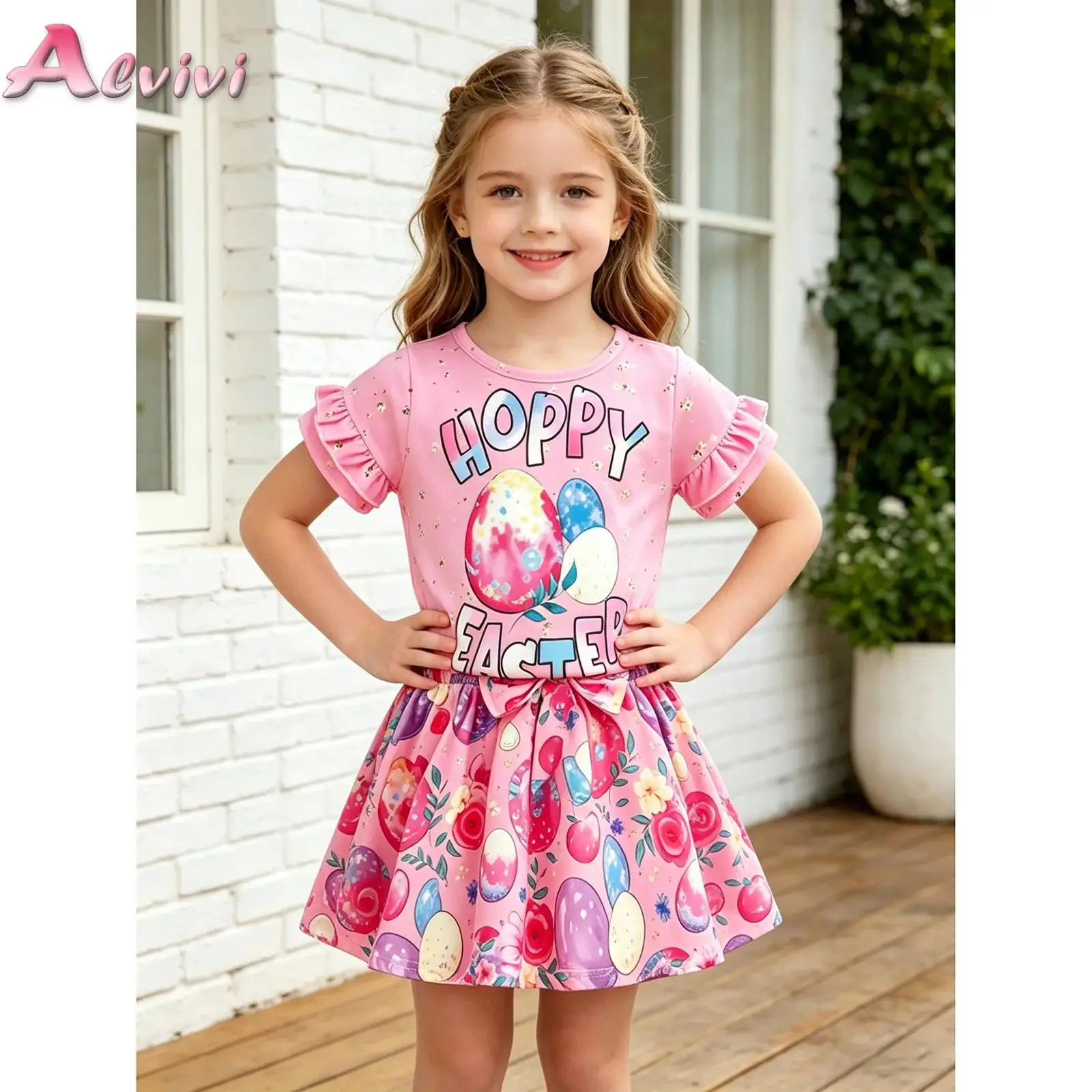 Girls 2 Pieces Outfit Set Easter Egg Short Sleeve Pullover Top and Bowknot Ruffle Skirt for Feastival Party Celebration
Girls 2 Pieces Outfit Set Easter Egg Short Sleeve Pullover Top and Bowknot Ruffle Skirt for Feastival Party Celebration