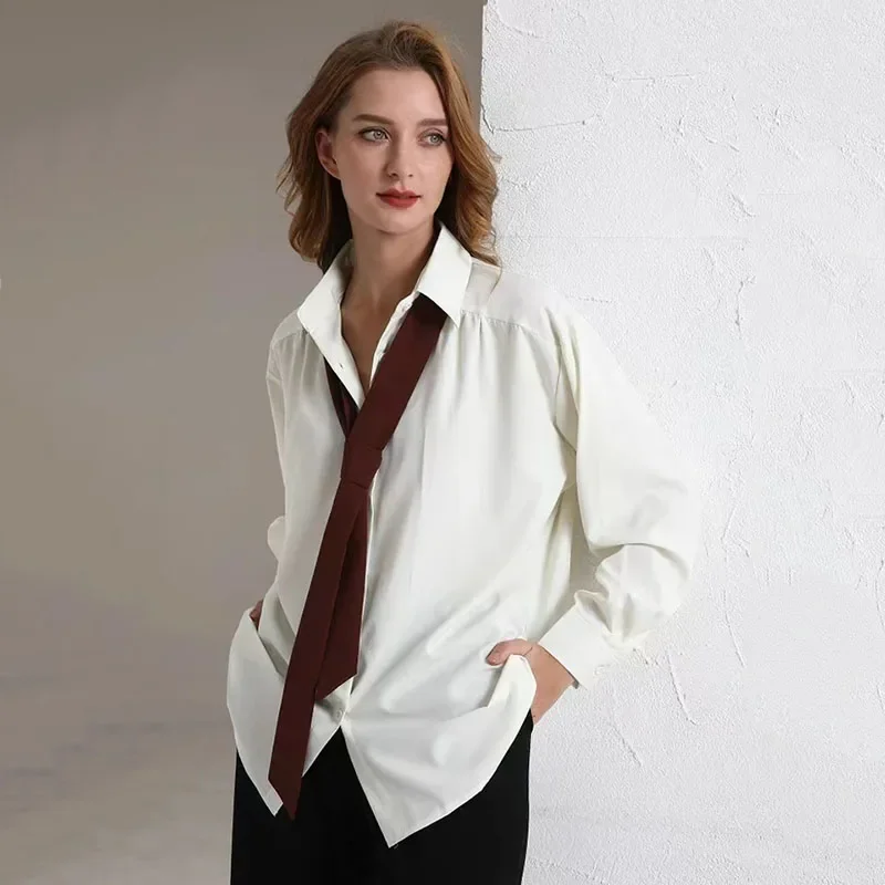Korean with Tie Button Shirts Women Y2K Fashion All Match Long Sleeve Tops Summer Loose Office Lady Simple Blouse New
Korean with Tie Button Shirts Women Y2K Fashion All Match Long Sleeve Tops Summer Loose Office Lady Simple Blouse New