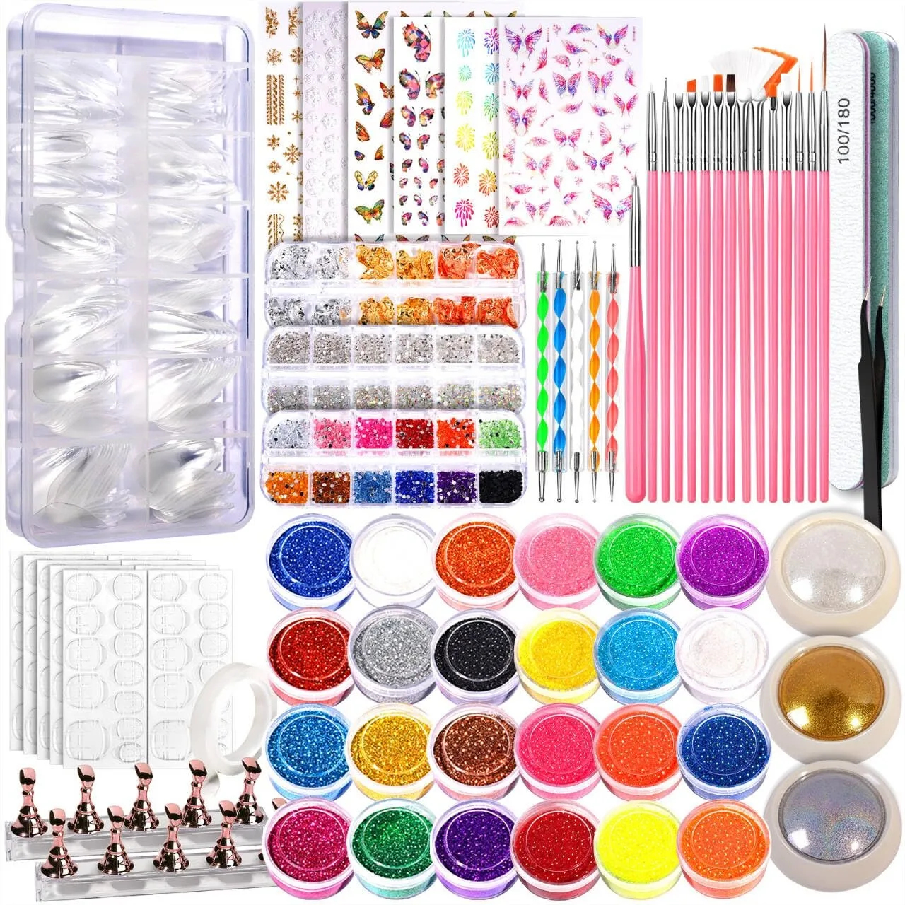 Acrylic Nail Kit for Beginners, Complete Nail Art Tools with Tips, Brushes, Glitter & Chrome Powder, DIY Nail Studio Supplies
Acrylic Nail Kit for Beginners, Complete Nail Art Tools with Tips, Brushes, Glitter & Chrome Powder, DIY Nail Studio Supplies