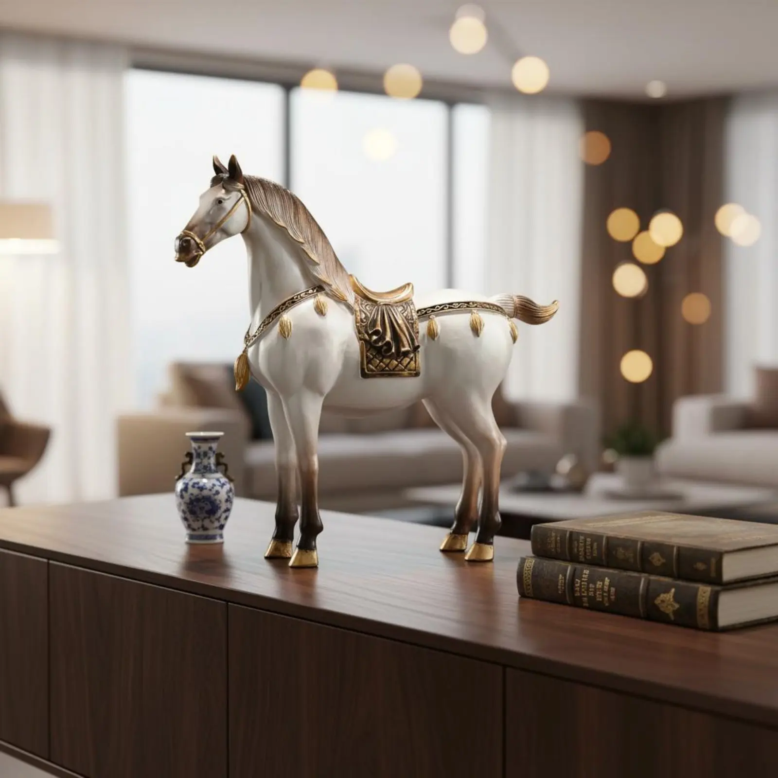 Auspicious Horse Sculpture Good Luck Gift Chinese Design Horse Ornament Home Decor Gold Accents Hand-Painted for Display Cabinet
Auspicious Horse Sculpture Good Luck Gift Chinese Design Horse Ornament Home Decor Gold Accents Hand-Painted for Display Cabinet