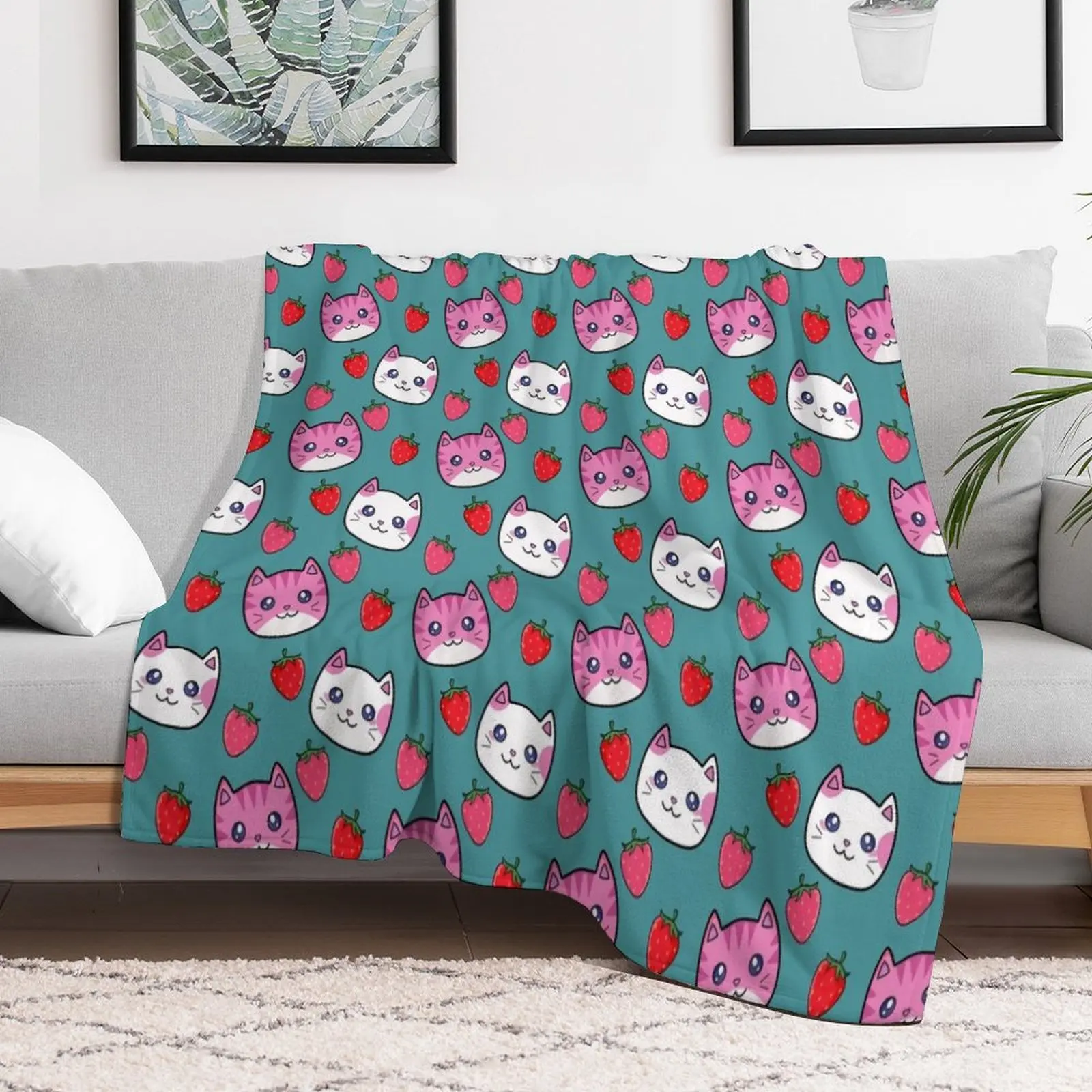 Cute Kawaii Strawberry Cats on Blue Throw Blanket Stuffeds warm for winter Blankets
Cute Kawaii Strawberry Cats on Blue Throw Blanket Stuffeds warm for winter Blankets