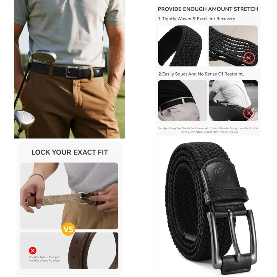 Mens Stretch Belt - 1 3/8" Elastic Braided Golf Belt for Men - Stretchy Web Fit Summer Casual Jeans, 42"-46" Waist Adjustable, Gun Metal / Black
Mens Stretch Belt - 1 3/8" Elastic Braided Golf Belt for Men - Stretchy Web Fit Summer Casual Jeans, 42"-46" Waist Adjustable, Gun Metal / Black