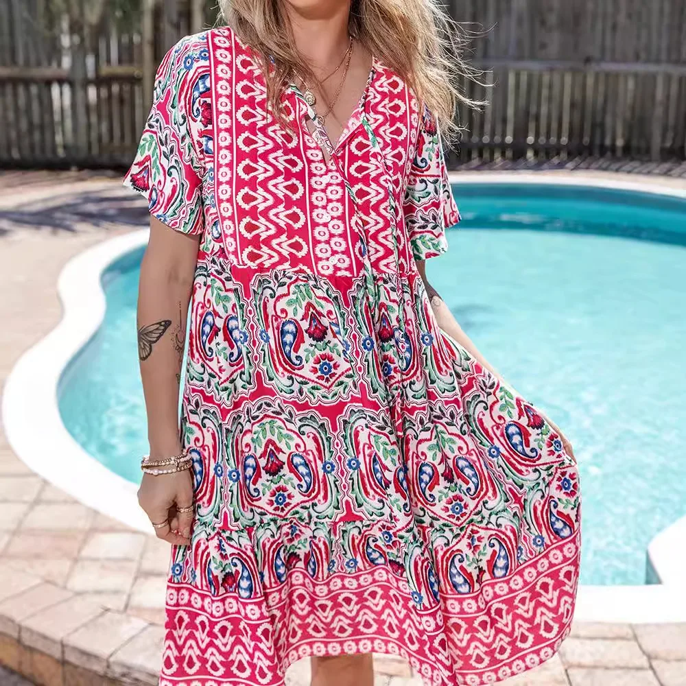 Women's Summer V-Neck Printed Beach Dress, Casual Sleeveless, Comfortable Pullover Short Dress for Resort or Travel Summer Dress
Women's Summer V-Neck Printed Beach Dress, Casual Sleeveless, Comfortable Pullover Short Dress for Resort or Travel Summer Dress