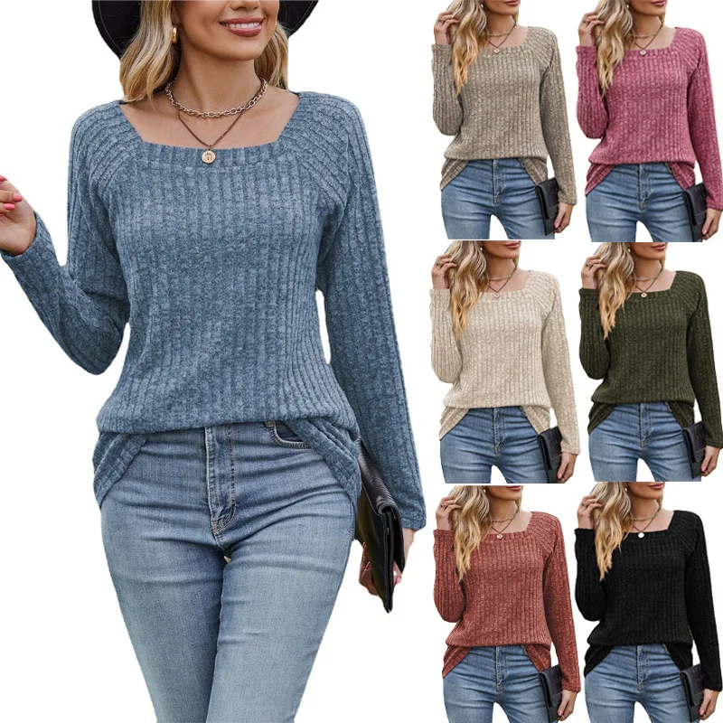 New Women'S Square Neckline, Pit Stripe, Brushed, Solid Color Button Splicing, Long Sleeved T-Shirt
New Women'S Square Neckline, Pit Stripe, Brushed, Solid Color Button Splicing, Long Sleeved T-Shirt