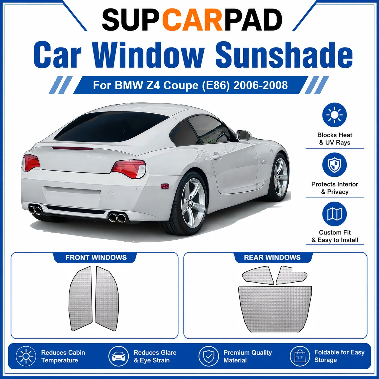 For BMW - BMW Z4 Coupe (E86) 2006-2008 Full Set Car Window Sunshades UV Block Privacy Heat Insulated Foldable Car Curtain
For BMW - BMW Z4 Coupe (E86) 2006-2008 Full Set Car Window Sunshades UV Block Privacy Heat Insulated Foldable Car Curtain