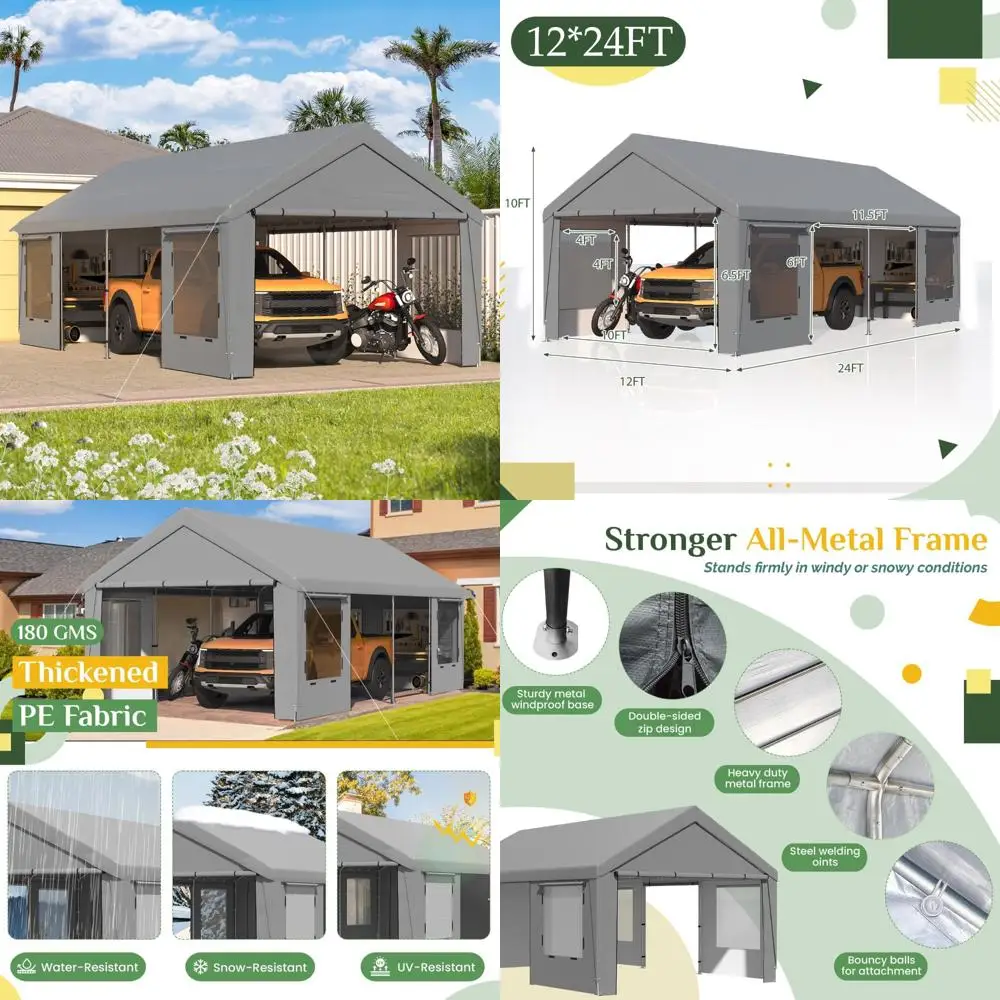Сверхмощный портативный гараж 12x24 со стальной рамой, всесезонный автомобильный навес с защитой от ультрафиолета, съемные боковые стенки для уличного автомобиля P
Сверхмощный портативный гараж 12x24 со стальной рамой, всесезонный автомобильный навес с защитой от ультрафиолета, съемные боковые стенки для уличного автомобиля P
