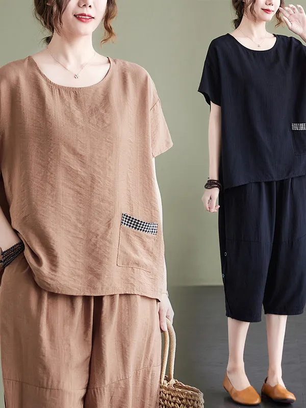 Summer Cotton Linen plus Size Women's Clothing Set Conceal Belly Short Sleeve Seven Parts Harem Pants High Waist Loose Fit
Summer Cotton Linen plus Size Women's Clothing Set Conceal Belly Short Sleeve Seven Parts Harem Pants High Waist Loose Fit