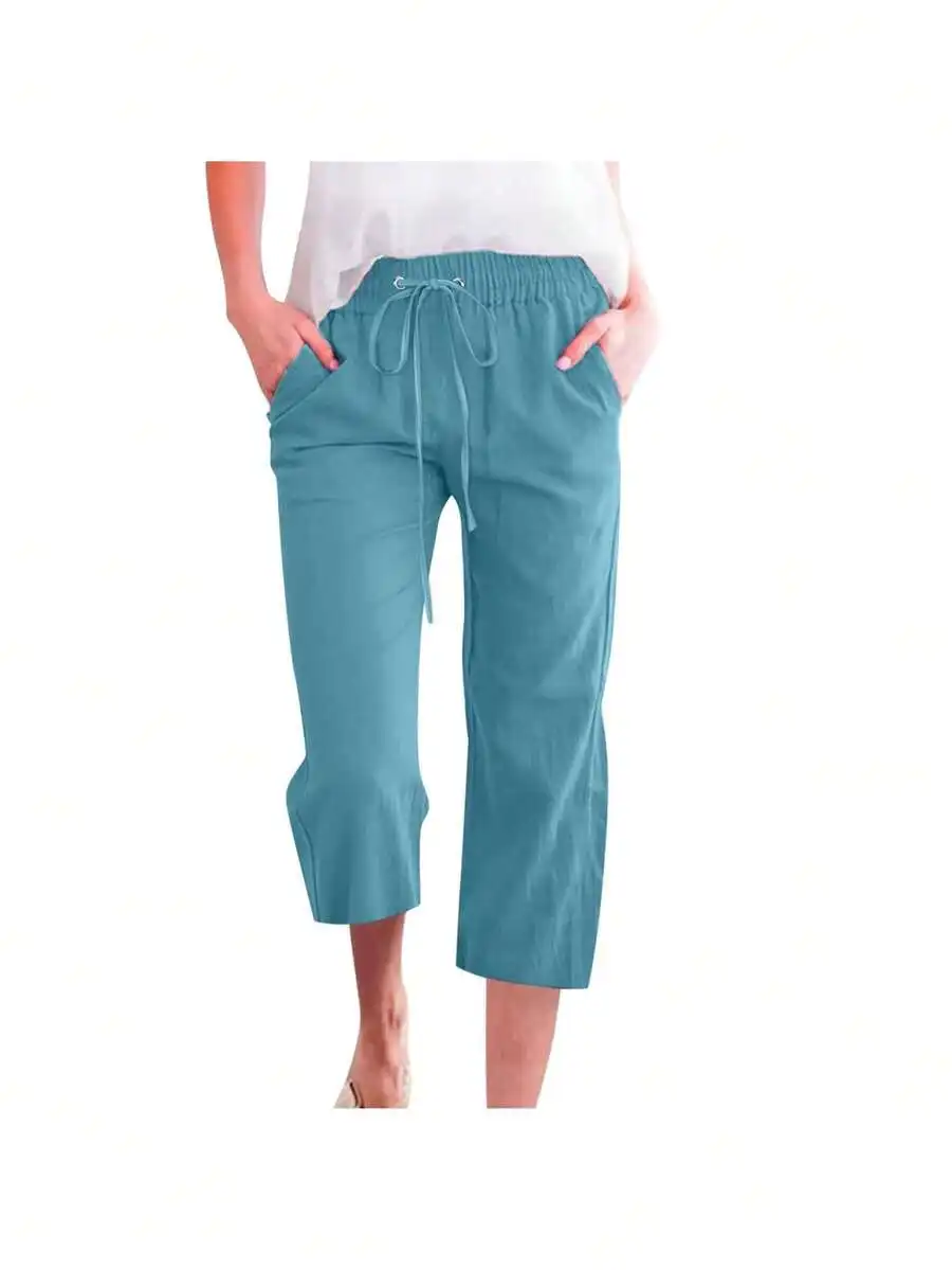 Womens Summer Drawstring Elastic High Waist Linen Cotton Blend Straight Capri Pants
Womens Summer Drawstring Elastic High Waist Linen Cotton Blend Straight Capri Pants