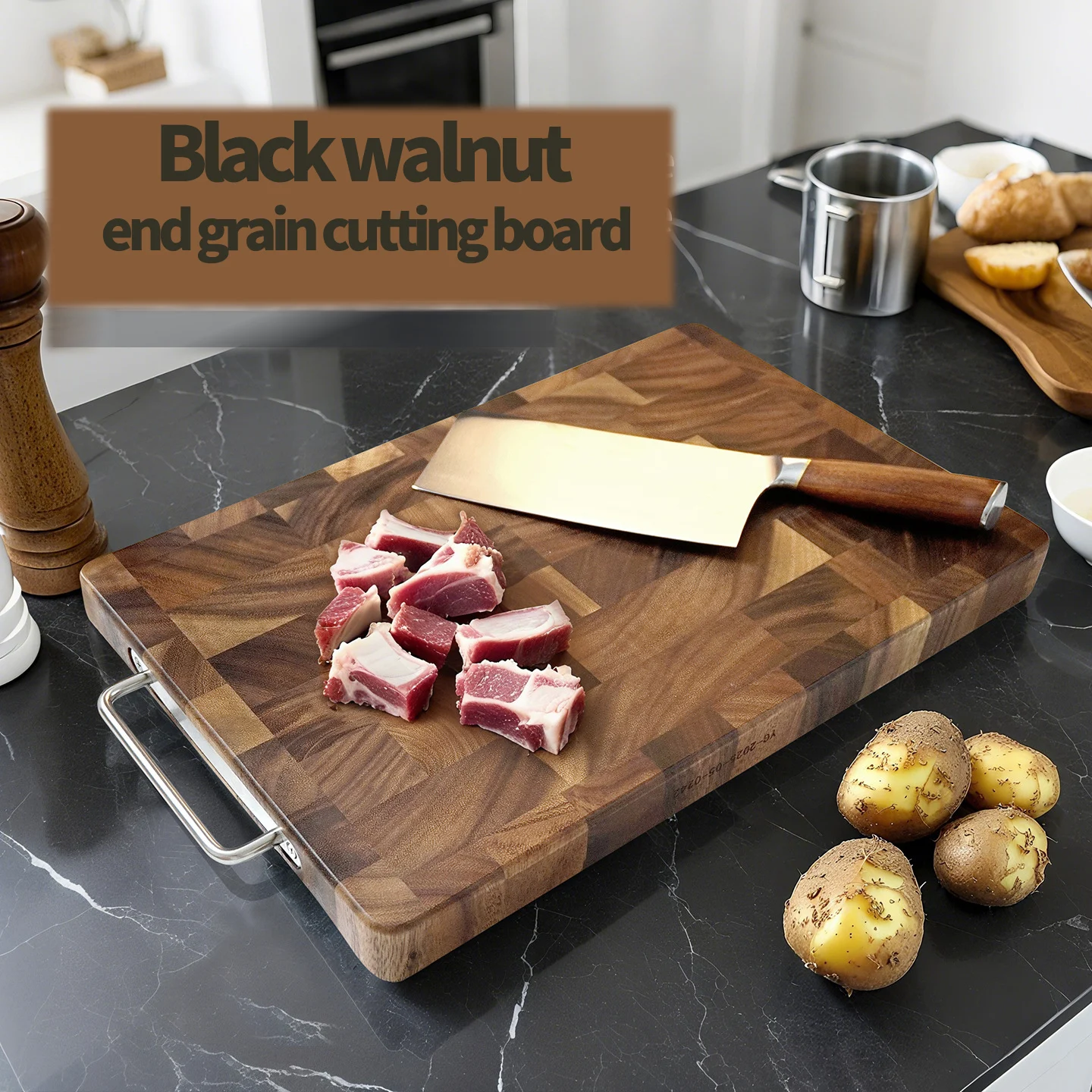 Black Walnut Checkerboard Cutting Board, End Grain Butcher Block with Handle, Heavy Duty Reversible Wood Chopping Board
Black Walnut Checkerboard Cutting Board, End Grain Butcher Block with Handle, Heavy Duty Reversible Wood Chopping Board