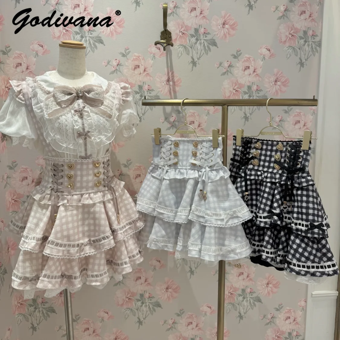 Japanese Liz Sweet Cute Bow Heart Button Lace-up Plaid Skirt Preppy Style Girls Women's High-waisted Overalls Suspender Skirt
Japanese Liz Sweet Cute Bow Heart Button Lace-up Plaid Skirt Preppy Style Girls Women's High-waisted Overalls Suspender Skirt