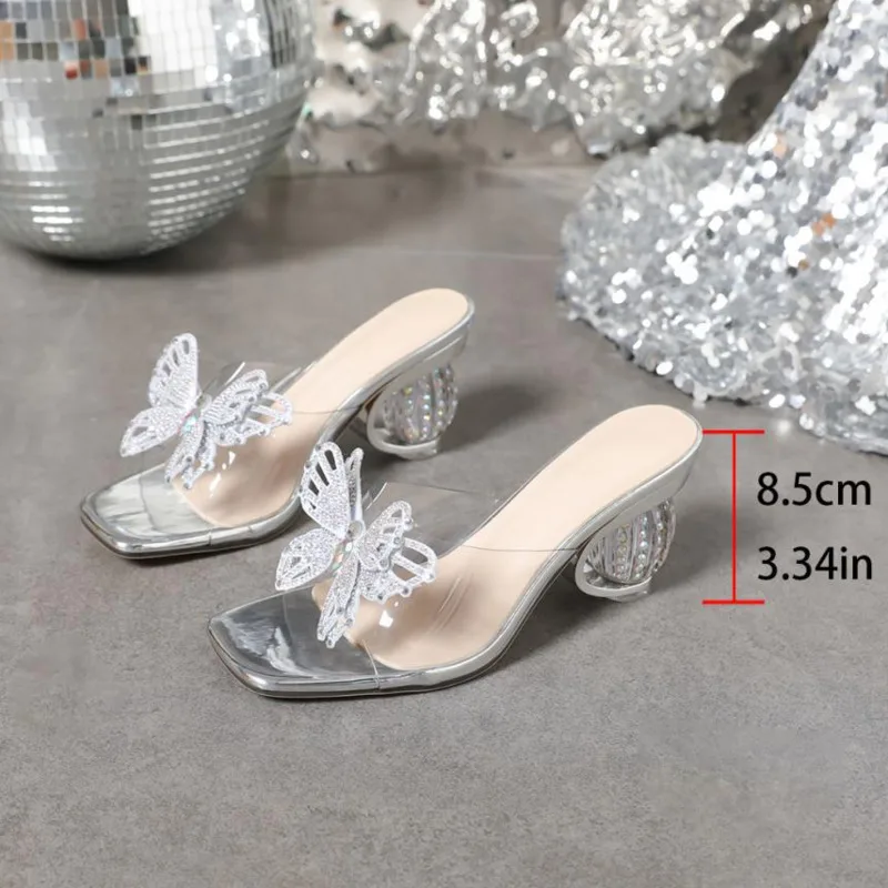 Women Sandals Summer Water Diamond Butterfly Transparent Thick Heels Shiny Sandals Fashion Sexy Silver Open Toe Party High Heels
Women Sandals Summer Water Diamond Butterfly Transparent Thick Heels Shiny Sandals Fashion Sexy Silver Open Toe Party High Heels