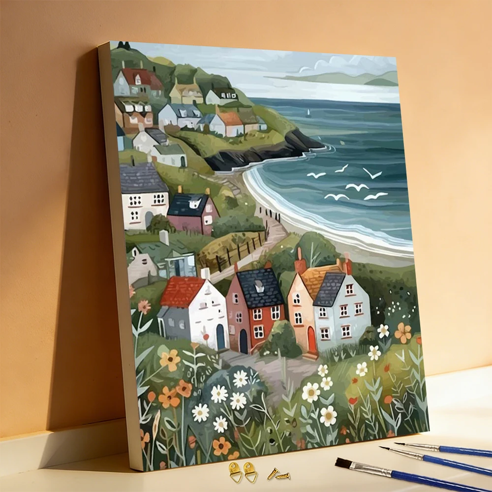 Huacan DIY Oil Painting By Numbers Village Sea Landscape Digital Oil Painting Flower Seagulls Sailboat Scenery Handpainted Gift
Huacan DIY Oil Painting By Numbers Village Sea Landscape Digital Oil Painting Flower Seagulls Sailboat Scenery Handpainted Gift