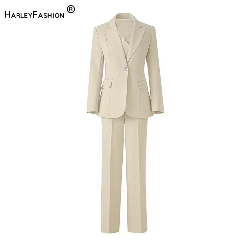High Quality Lady Office Casual 3Pcs Single Button Long Sleeve Blazer Double-breasted Vest Wide Legs Pants Solid Suit
High Quality Lady Office Casual 3Pcs Single Button Long Sleeve Blazer Double-breasted Vest Wide Legs Pants Solid Suit