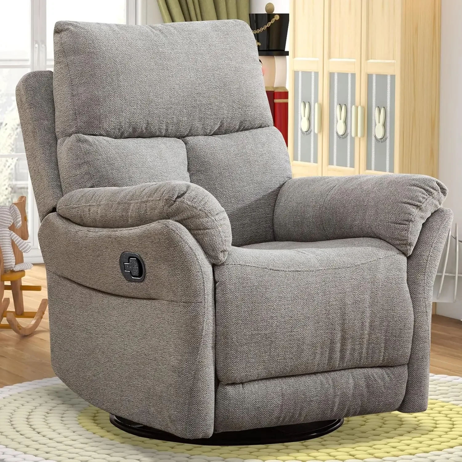 Swivel Rocker Recliner Chair, Manual Fabric Glider Nursery Recliner Chair, Single Rocking Modern Sofa
Swivel Rocker Recliner Chair, Manual Fabric Glider Nursery Recliner Chair, Single Rocking Modern Sofa