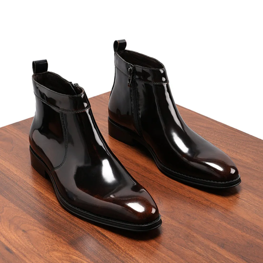 British Style Pointed Toe Boots Shiny High Top Leather Shoes Genuine Leather Zipper Ankle Boots for Men Full Grain Cowhide
British Style Pointed Toe Boots Shiny High Top Leather Shoes Genuine Leather Zipper Ankle Boots for Men Full Grain Cowhide