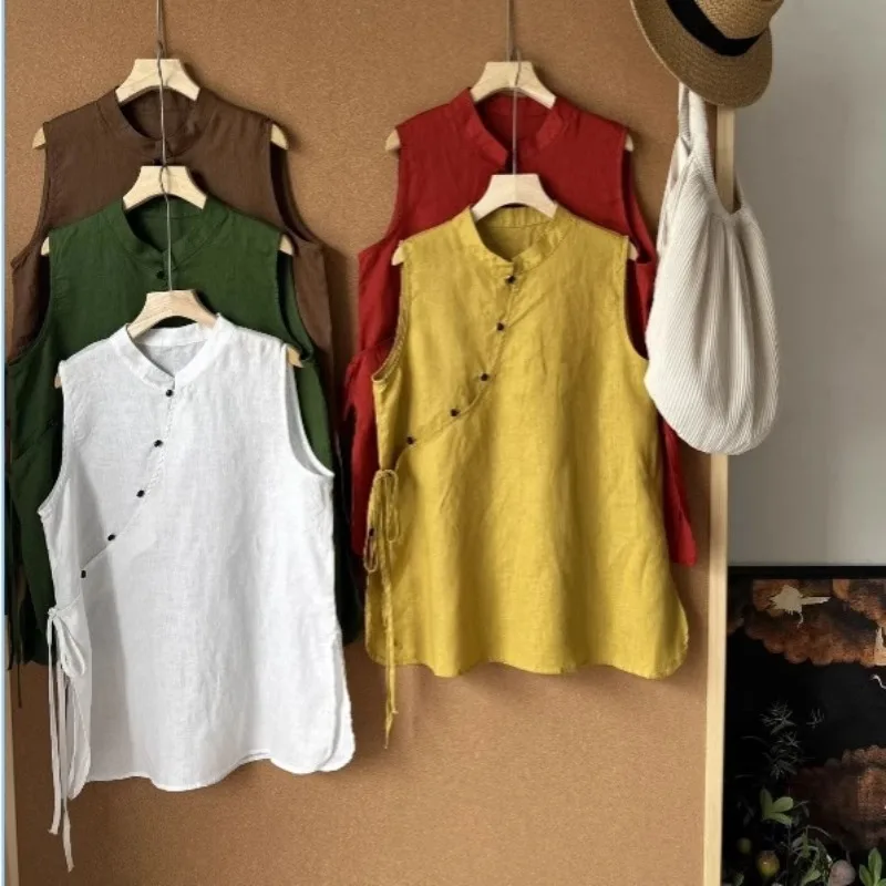 Cotton Linen Asymmetrical Button-Up Vest Svel Pure Color Side-Tie Stand Collar Women's Summer Faion Artistic Clothing
Cotton Linen Asymmetrical Button-Up Vest Svel Pure Color Side-Tie Stand Collar Women's Summer Faion Artistic Clothing