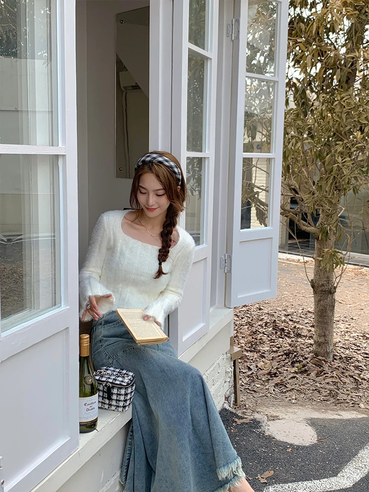 White Square Collar Slim Fit ort Sweater for Women Yang Bubble Brand Commute Sle Knitted Long Sve Thermal Top
White Square Collar Slim Fit ort Sweater for Women Yang Bubble Brand Commute Sle Knitted Long Sve Thermal Top