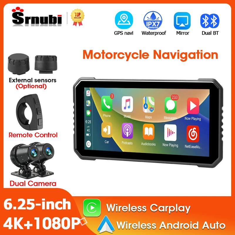 Srnubi 6.25" Motorcycle Carplay Screen 4K+1080P Motorbike DVR GPS Navigation Wireless Android Auto Airplay Moto Dual Lens Stereo
Srnubi 6.25" Motorcycle Carplay Screen 4K+1080P Motorbike DVR GPS Navigation Wireless Android Auto Airplay Moto Dual Lens Stereo