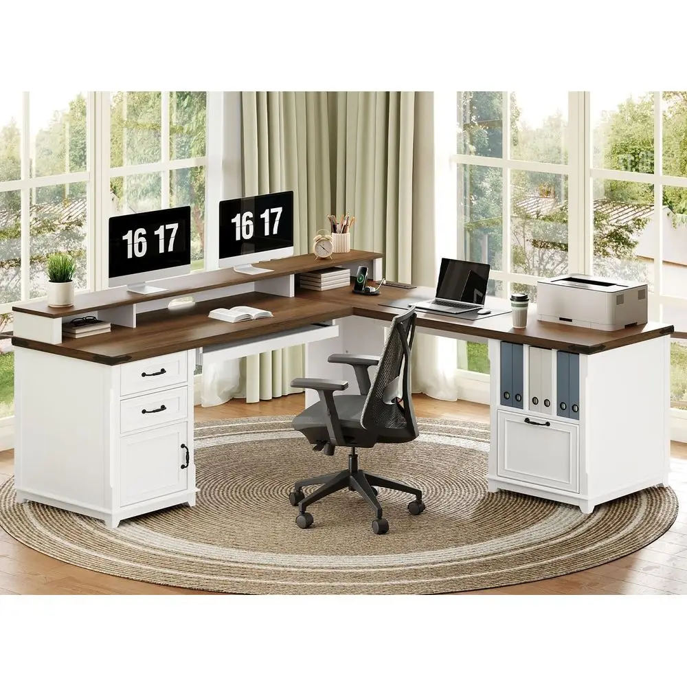 RAEND armhouse 69" Executive L Shaped Desk with Der, Home Oice Desk with Charging Station, Computer Desk with Monitor Stand, ile
RAEND armhouse 69" Executive L Shaped Desk with Der, Home Oice Desk with Charging Station, Computer Desk with Monitor Stand, ile