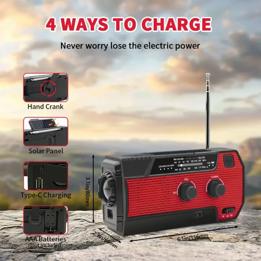 Manual Crank Power Generation Flashlight Solar Emergency Radio – Portable FM/AM/NOAA Weather Radio with Power Bank, Flashlight
Manual Crank Power Generation Flashlight Solar Emergency Radio – Portable FM/AM/NOAA Weather Radio with Power Bank, Flashlight