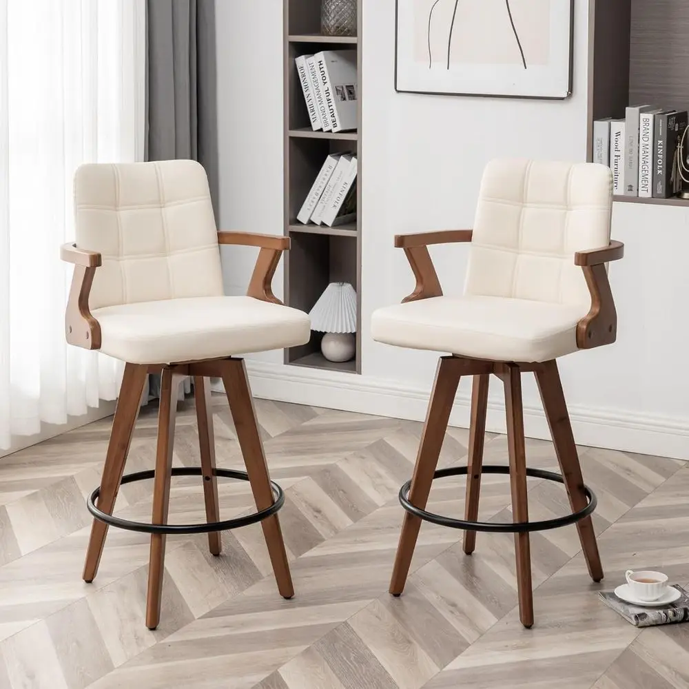 Set of 2 Swivel Leather Bar Stools with Back and Arms for Kitchen Island or Dining Area
Set of 2 Swivel Leather Bar Stools with Back and Arms for Kitchen Island or Dining Area