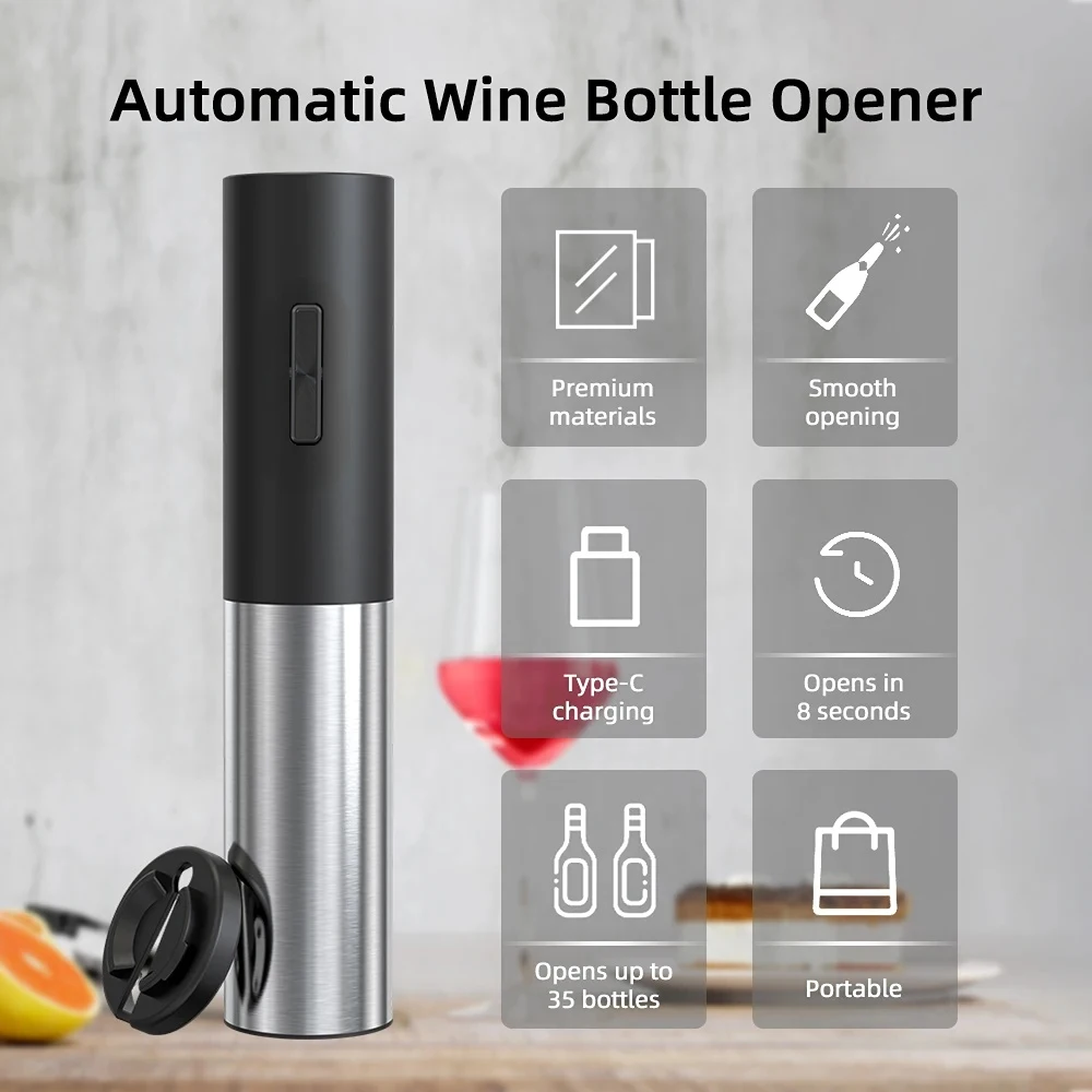 Electric Wine Opener Set with Corkscrew, Stopper, and Pourer- USB Rechargeable Red Wine Automatic 4-in-1 Bottle Opener With Bar
Electric Wine Opener Set with Corkscrew, Stopper, and Pourer- USB Rechargeable Red Wine Automatic 4-in-1 Bottle Opener With Bar