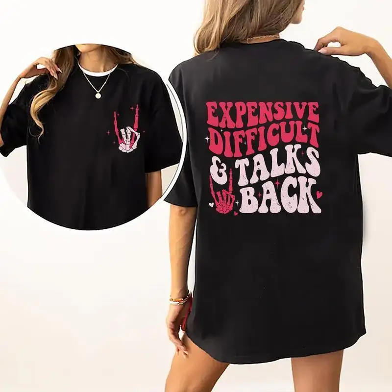 "Expensive Difficult Talks Back" Slogan Print T-Shirt Funny Retro Aesthetic Tee Tops Women Streetwear Y2K Casual Shirt
"Expensive Difficult Talks Back" Slogan Print T-Shirt Funny Retro Aesthetic Tee Tops Women Streetwear Y2K Casual Shirt