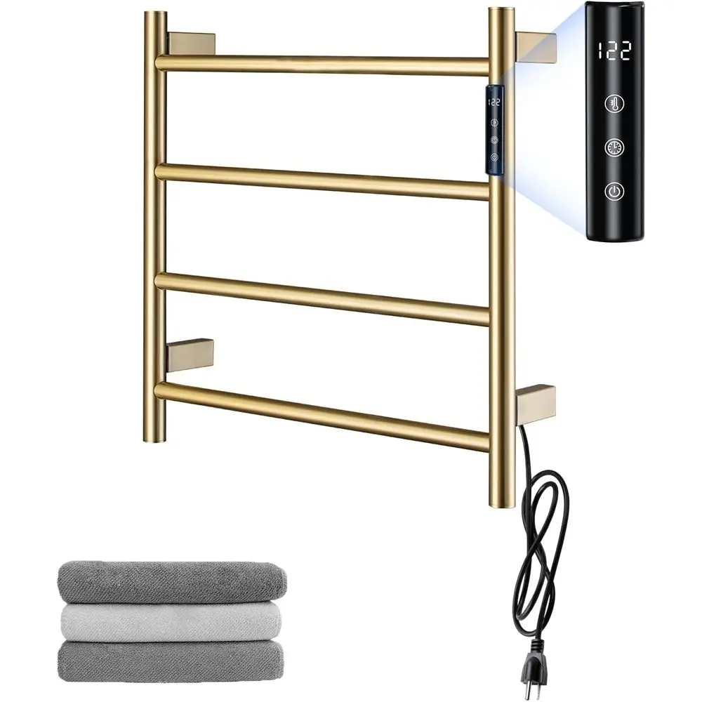 4-Bar Wall-Mounted Electric Towel Warmer with Timer, Gold Finish
4-Bar Wall-Mounted Electric Towel Warmer with Timer, Gold Finish