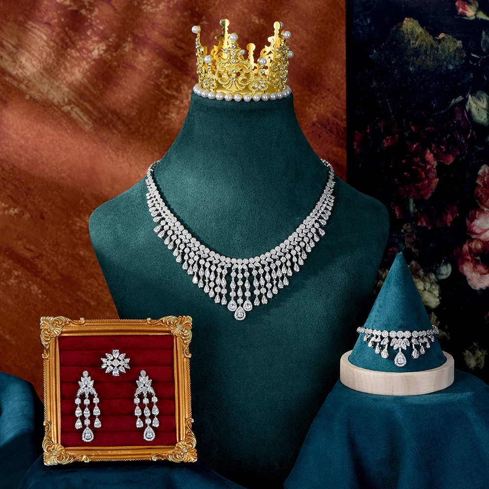 HIBRIDE Stunning Women sliver color Necklace Earrings Bracelet Women Dress Light Luxury Decoration Wedding Ball Holiday Gift L-2
HIBRIDE Stunning Women sliver color Necklace Earrings Bracelet Women Dress Light Luxury Decoration Wedding Ball Holiday Gift L-2