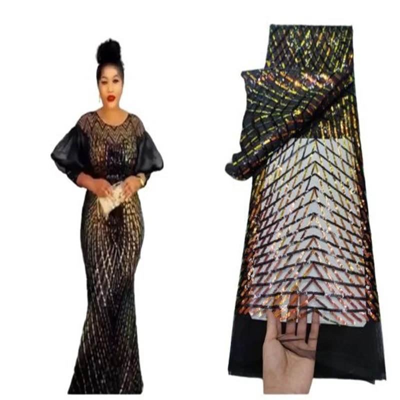 African Sequins Lace Fabric Black/Gold High Quaity Sequence Fabric Embroidery French Tulle Mesh Lace Fabric for Nigerian Party
African Sequins Lace Fabric Black/Gold High Quaity Sequence Fabric Embroidery French Tulle Mesh Lace Fabric for Nigerian Party