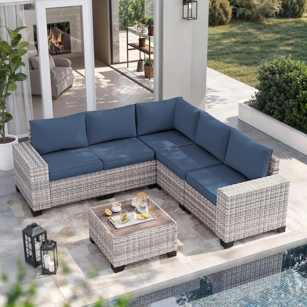 6-Piece Outdoor Patio Furniture Set Wicker Sectional Sofa Set, Patio Conversation Set with Thickened Cushions & Coffee Table
6-Piece Outdoor Patio Furniture Set Wicker Sectional Sofa Set, Patio Conversation Set with Thickened Cushions & Coffee Table