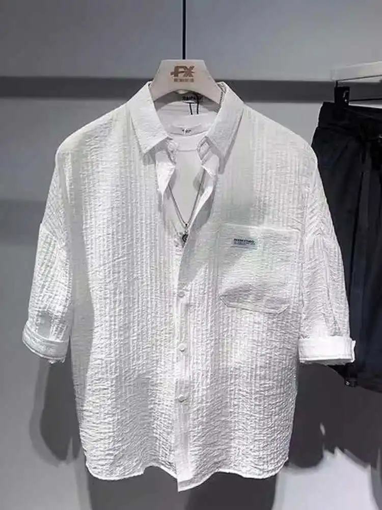 Summer New Men's 5-Quarter Sleeve Small Shirt Trendy Vertical Stripe Loose Handsome Trendy Male Loose Fit Casual Shirt
Summer New Men's 5-Quarter Sleeve Small Shirt Trendy Vertical Stripe Loose Handsome Trendy Male Loose Fit Casual Shirt