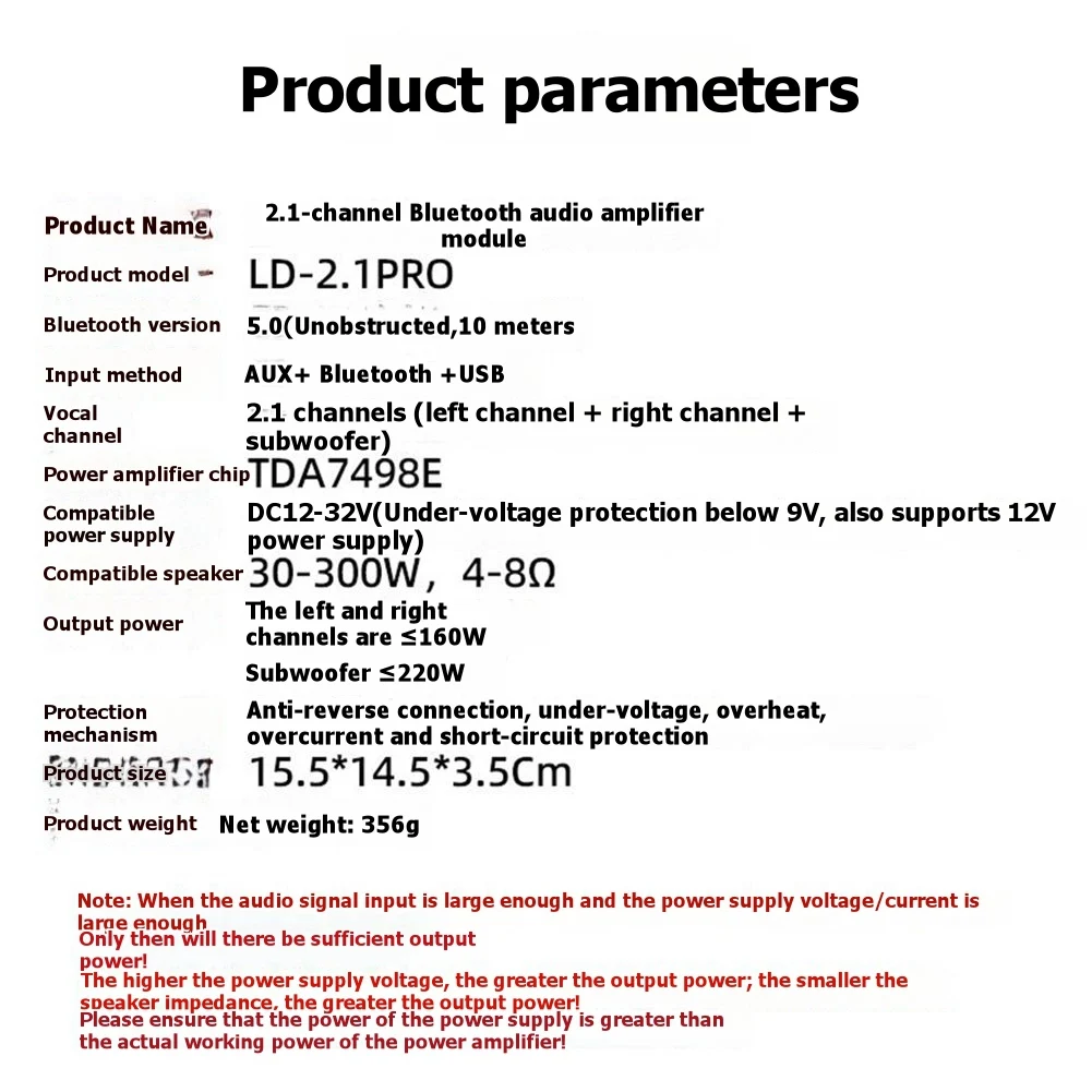 AA08-Bluetooth Digital Power Amplifier 160WX2+ 320W LD-2.1PRO 2.1 Channel TDA7498ETE Module Home Theater Subwoofer System
AA08-Bluetooth Digital Power Amplifier 160WX2+ 320W LD-2.1PRO 2.1 Channel TDA7498ETE Module Home Theater Subwoofer System