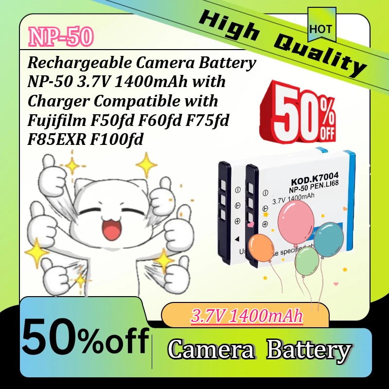 Rechargeable Camera Battery NP-50 3.7V 1400mAh with Charger Compatible with Fujifilm F50fd F60fd F75fd F85EXR F100fd
Rechargeable Camera Battery NP-50 3.7V 1400mAh with Charger Compatible with Fujifilm F50fd F60fd F75fd F85EXR F100fd