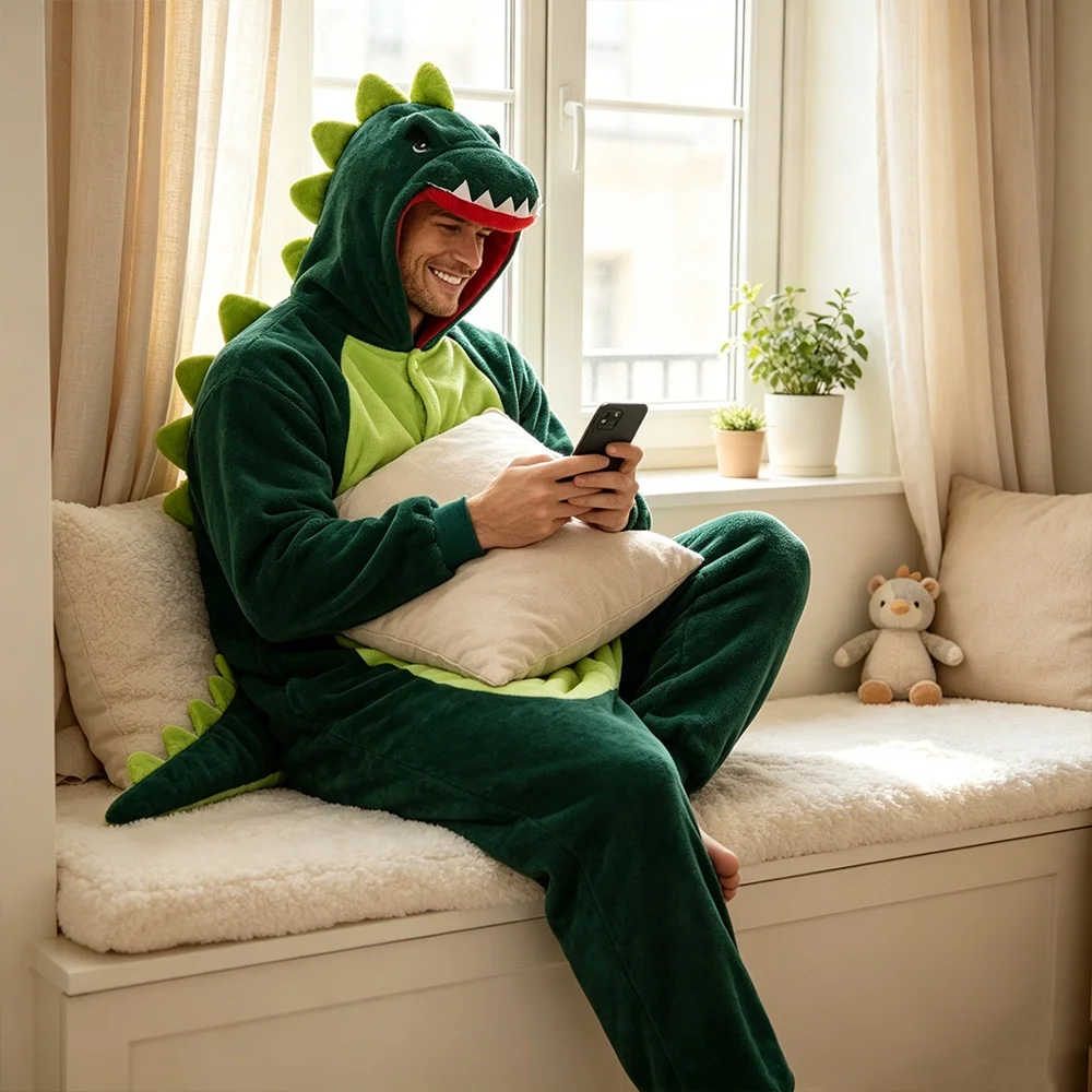 Funny Halloween Christmas Cartoon Dinosaur Onesie Pajamas for Adults Soft Coral Fleece Jumpsuit Party Costumes Couple Clothes
Funny Halloween Christmas Cartoon Dinosaur Onesie Pajamas for Adults Soft Coral Fleece Jumpsuit Party Costumes Couple Clothes