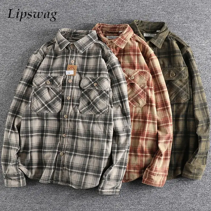 Vintage Plaid Corduroy Shirts Mens Long Sleeve Button-up Turn-down Collar Casual Shirt 2025 Spring Autumn Fashion Men Shirt Tops
Vintage Plaid Corduroy Shirts Mens Long Sleeve Button-up Turn-down Collar Casual Shirt 2025 Spring Autumn Fashion Men Shirt Tops