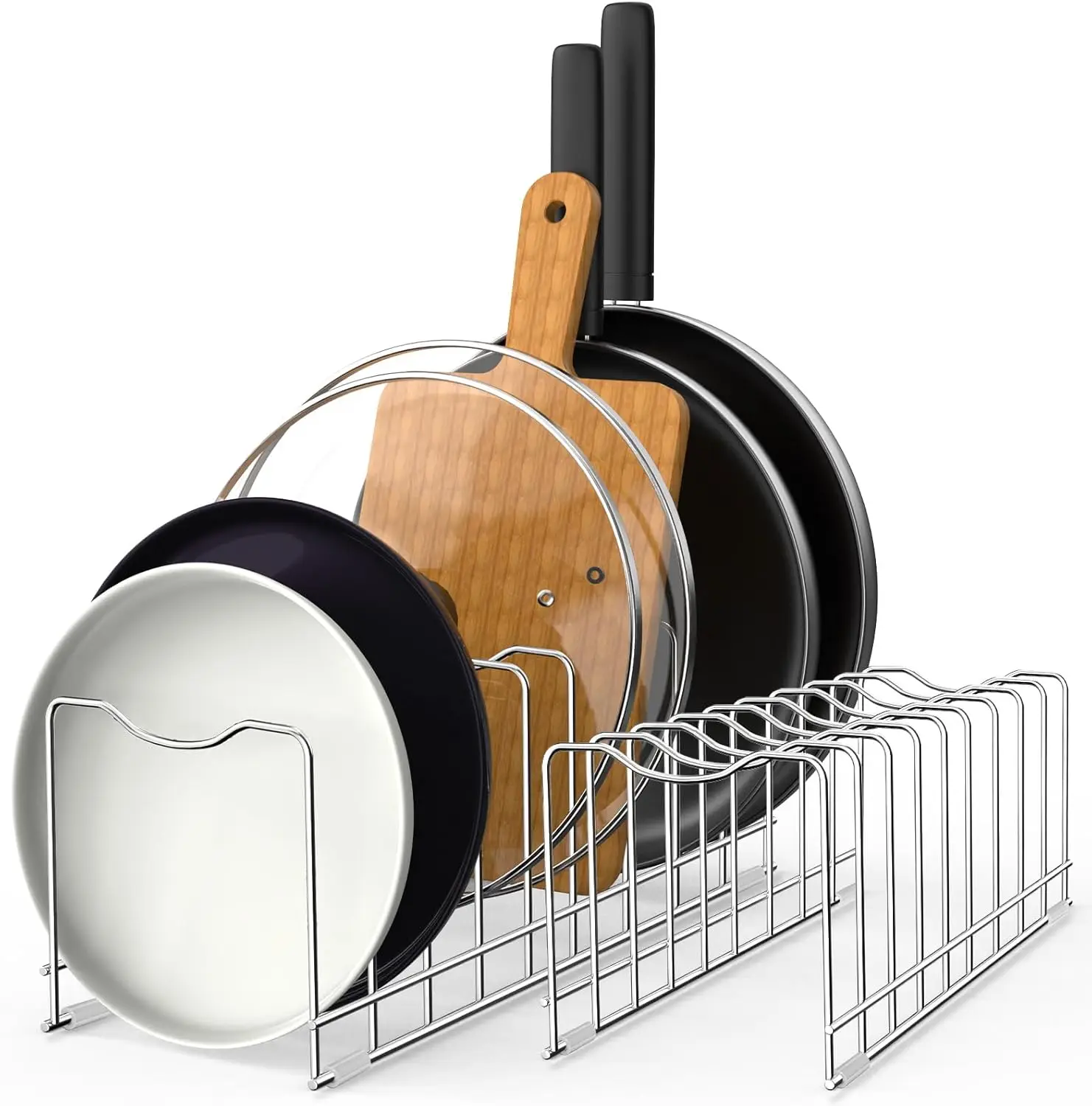 Stainless Steel Pot Lid Organizer for Kitchen Cabinets and Countertops, 10 Compartment Pan Lid Rack for Bakeware, Cutting
Stainless Steel Pot Lid Organizer for Kitchen Cabinets and Countertops, 10 Compartment Pan Lid Rack for Bakeware, Cutting