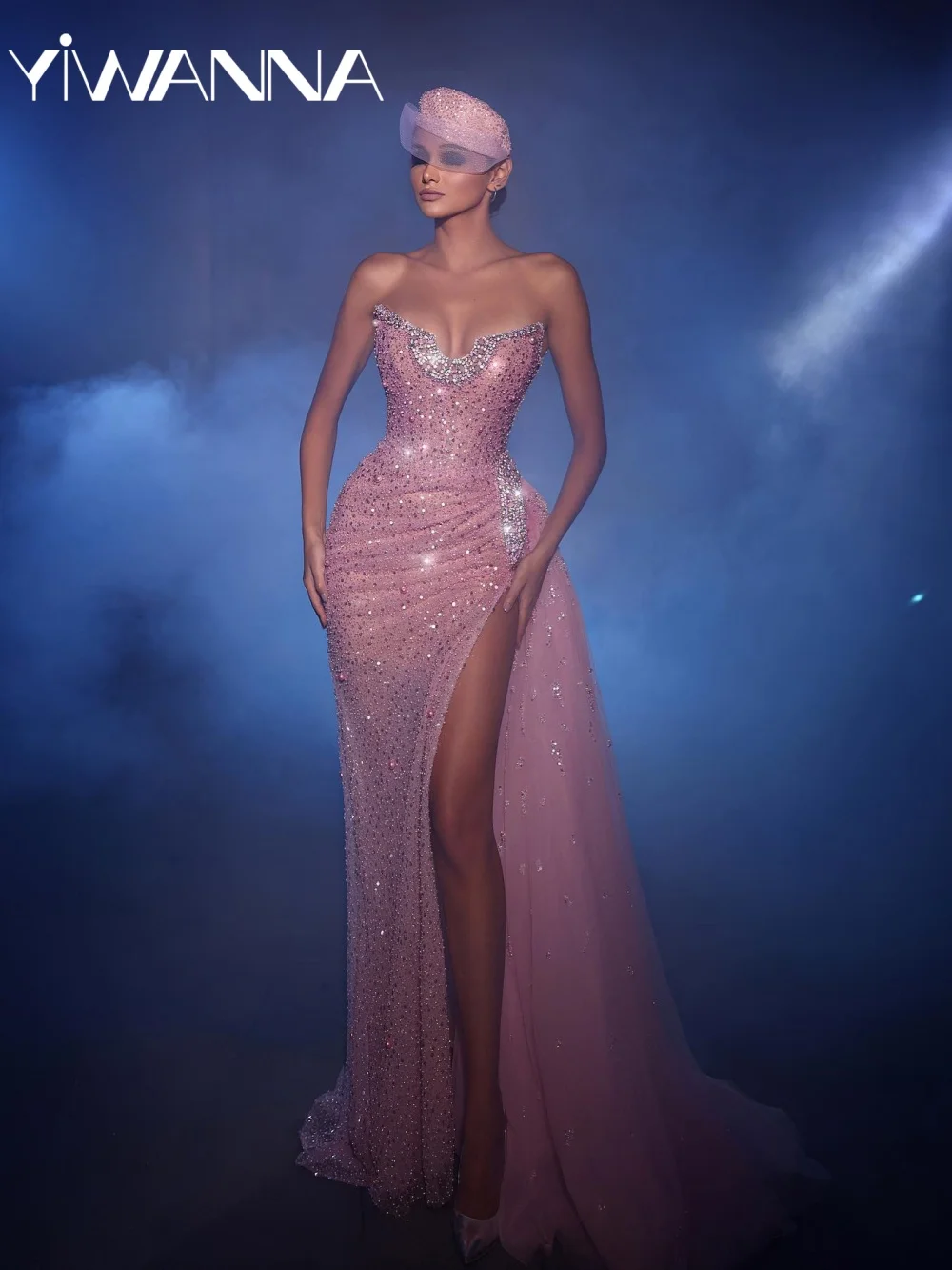 Розовое очаровательное вечернее платье с жемчугом и съемным шлейфом, v-образным вырезом и высоким разрезом, свадебное платье, стильные платья для выпускного вечера по индивидуальному заказу