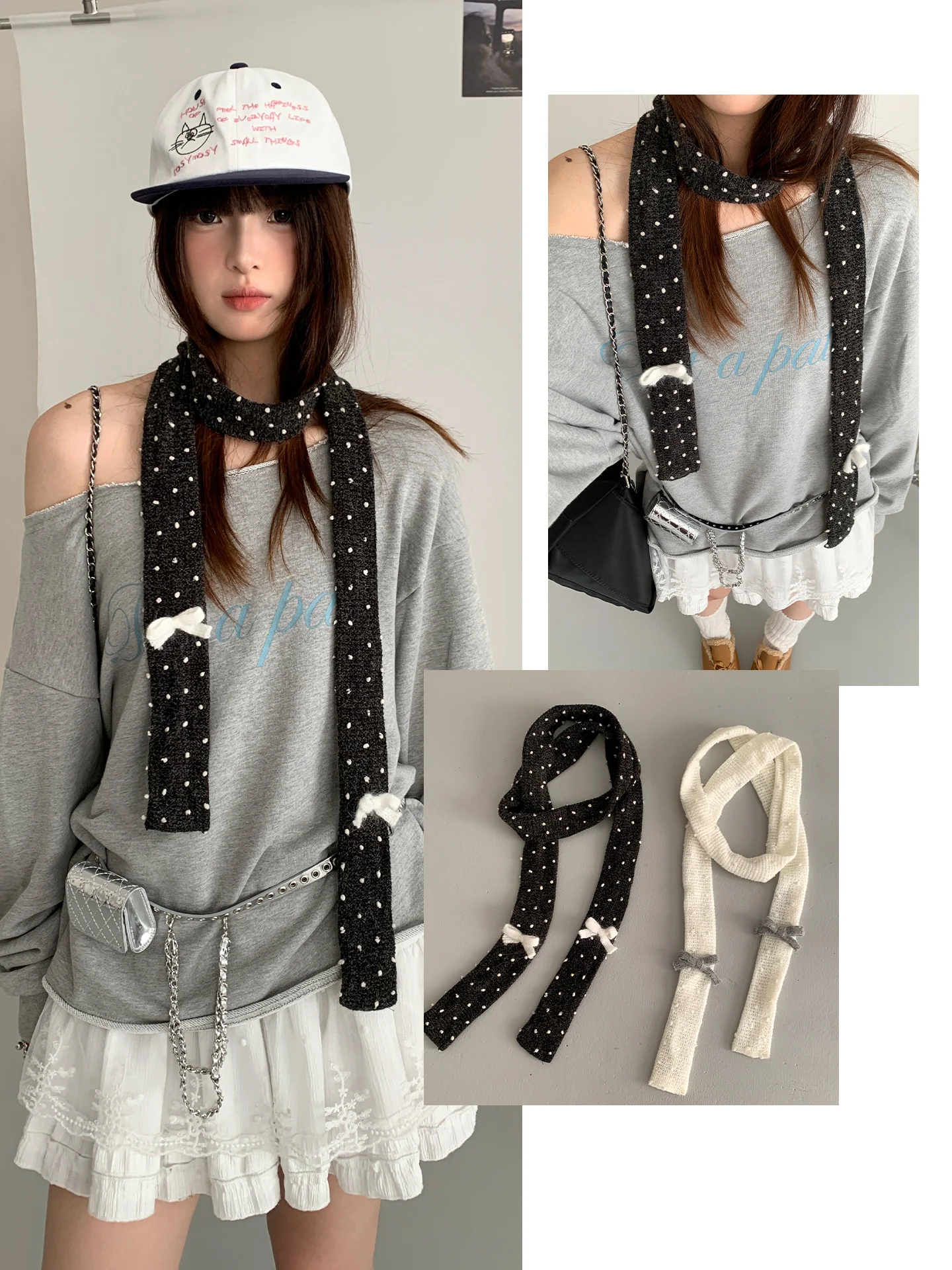 Feminine Polka Dot Bow Tie Scarf With A Narrow Strip For Women Autumn And Winter Sweet And Retro Neck Warmer
Feminine Polka Dot Bow Tie Scarf With A Narrow Strip For Women Autumn And Winter Sweet And Retro Neck Warmer