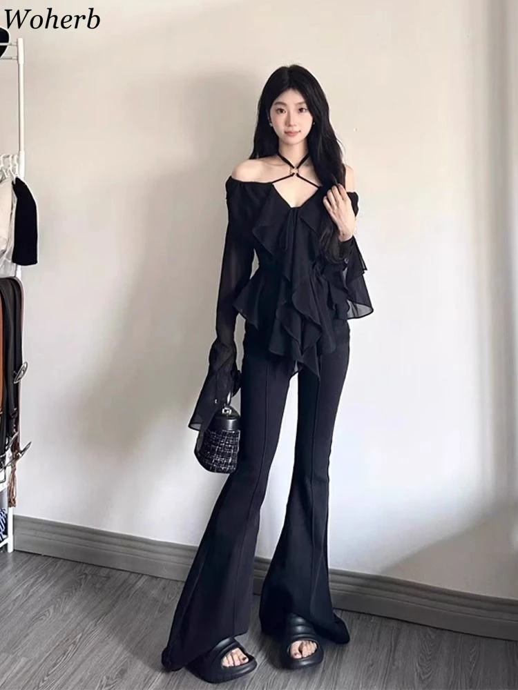 All Match Sexy HalterSlash Neck Women Blouses Flare Sleeve Vintage Slim Fit Shirts Temperament Irregular Ruffles Korean Blouse
All Match Sexy HalterSlash Neck Women Blouses Flare Sleeve Vintage Slim Fit Shirts Temperament Irregular Ruffles Korean Blouse