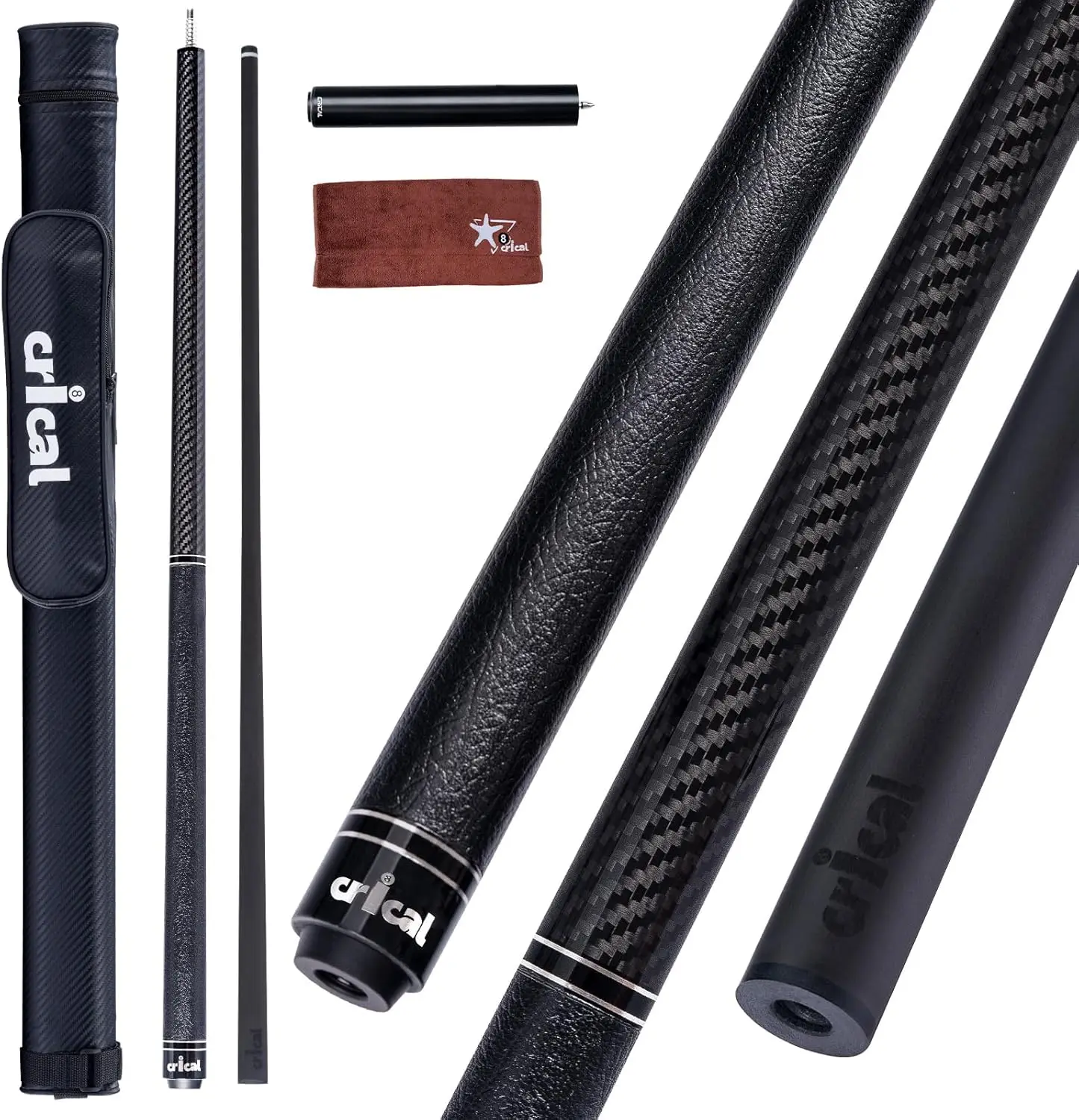 58" Carbon Fiber Pool Cue Low Deflection Shaft 12.5mm Tip 19oz Fixed Weight Billiard Stick with Extension
58" Carbon Fiber Pool Cue Low Deflection Shaft 12.5mm Tip 19oz Fixed Weight Billiard Stick with Extension