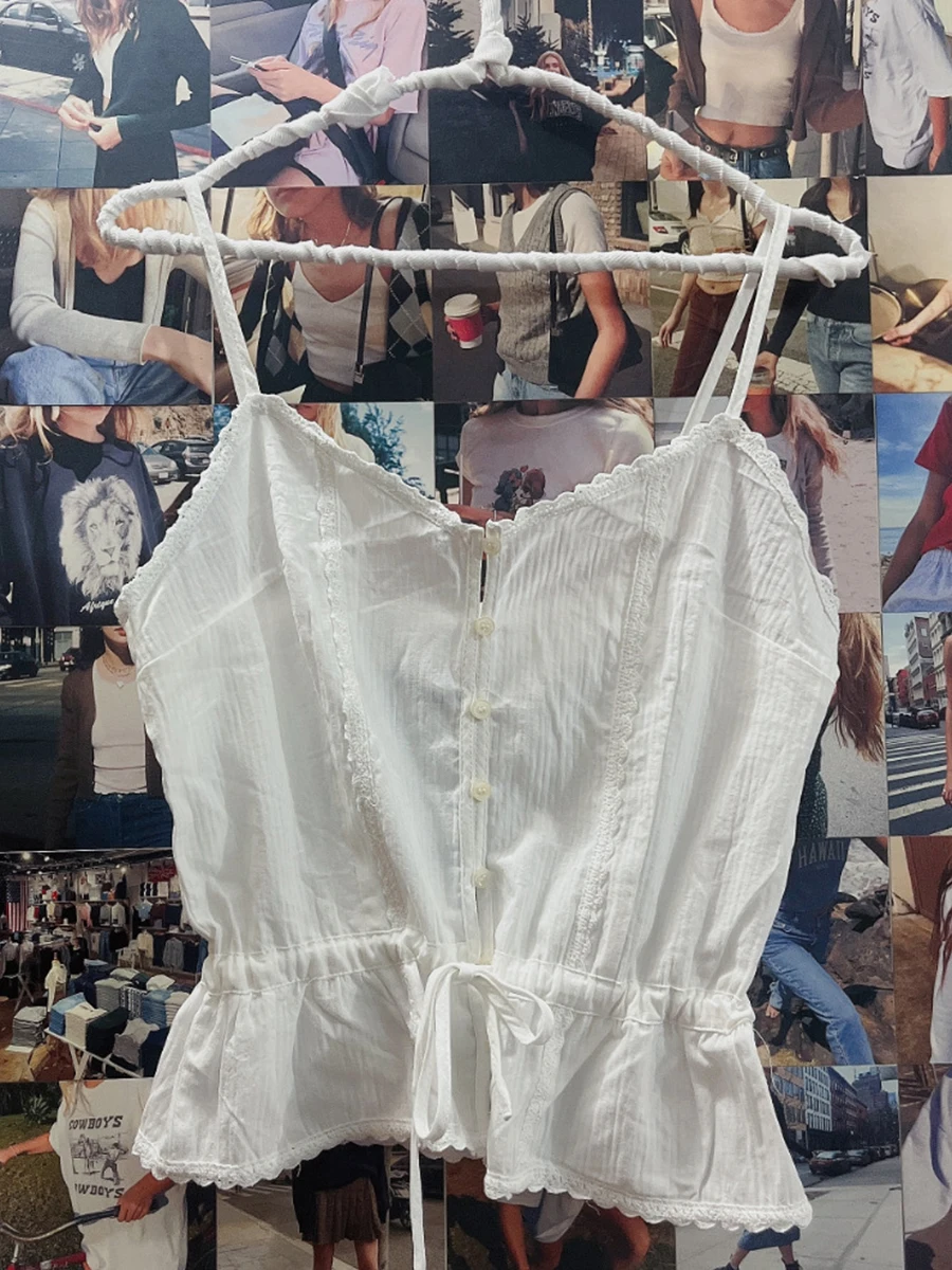 White Lace Patchwork Crop Top Women Summer Buttons Drawstring Cotton Sleeveless Cute Camisole Vintage Sweet Girl Y2k Tank Tops
White Lace Patchwork Crop Top Women Summer Buttons Drawstring Cotton Sleeveless Cute Camisole Vintage Sweet Girl Y2k Tank Tops