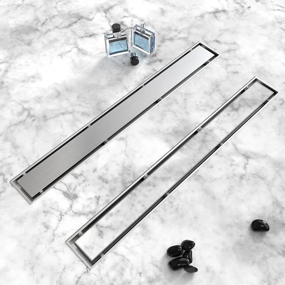 24 Inch Linear Shower Floor Drain 304 Stainless Steel Tile Insert Grate Adjustable Feet Hair Filter Brushed Nickel
24 Inch Linear Shower Floor Drain 304 Stainless Steel Tile Insert Grate Adjustable Feet Hair Filter Brushed Nickel