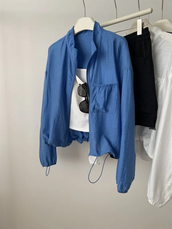 Outlet Short Women's Jacket Korean Design Drawstring Stand Collar Blue Zipper Open Cardigan Casual High Waist Loose Fit
Outlet Short Women's Jacket Korean Design Drawstring Stand Collar Blue Zipper Open Cardigan Casual High Waist Loose Fit