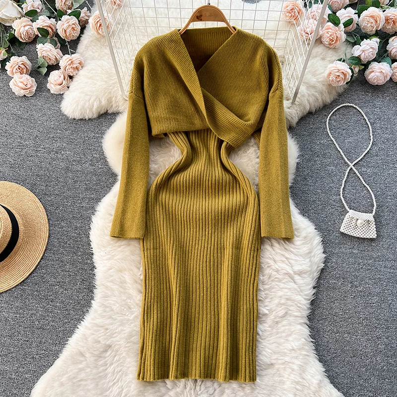 Elegant Women Knitted Suits 2022 Autumn Vintage Solid Long Sleeve Pullover Sweater+V-Neck Spaghetti Strap Dress Two Pieces Set
Elegant Women Knitted Suits 2022 Autumn Vintage Solid Long Sleeve Pullover Sweater+V-Neck Spaghetti Strap Dress Two Pieces Set